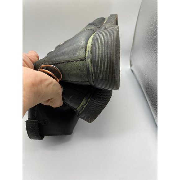 Dr. Martens Aimilita BLACK GREEN Leather Boots Womens SIZE 8 Combat Foldover DI - Picture 8 of 9